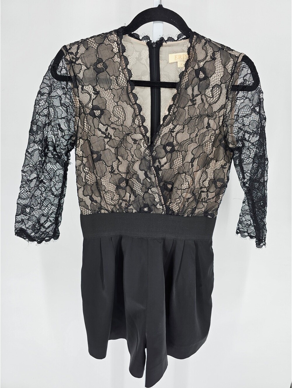 Erin Fetherston Black Lace Bodice Wrap Jumper Satin Elastic Romper Small 4